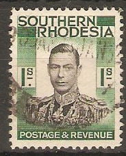 Southern Rhodesia 1937 1s Black and blue-green. SG48.